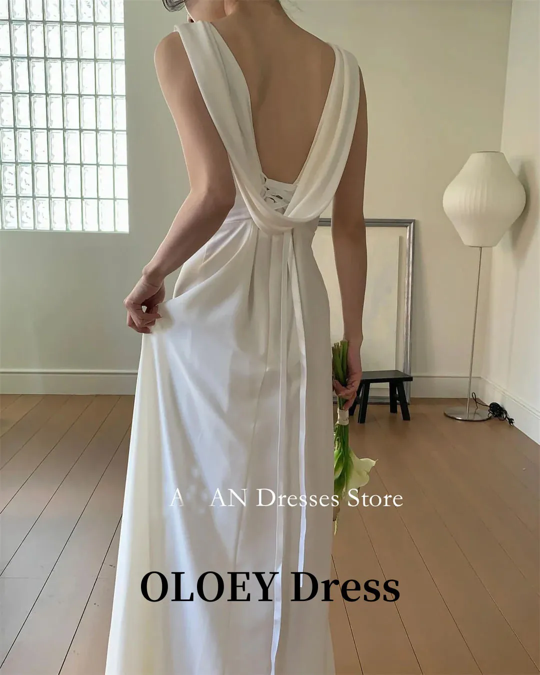 o OLOEY Simple Neck Korea Ivory Wedding Dresses 웨딩드레스 Silk Photo Shoot Customized Pretty Phots Bride Gowns Plus Size Receipt