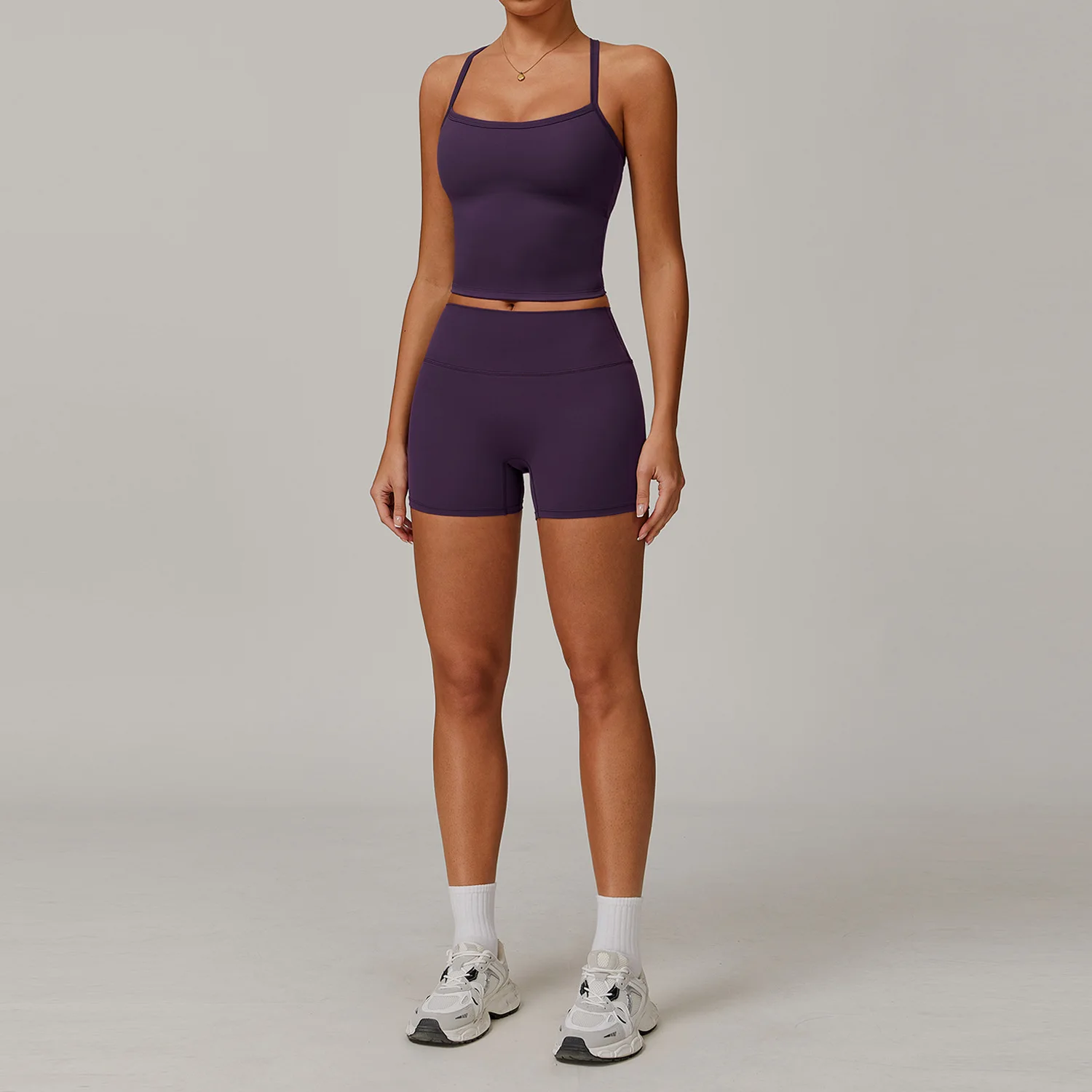 Women's Brushed Yoga Set with Padded Sports Bra & High Waisted Shorts Comfort Workout Outfit Matching Lounge Set