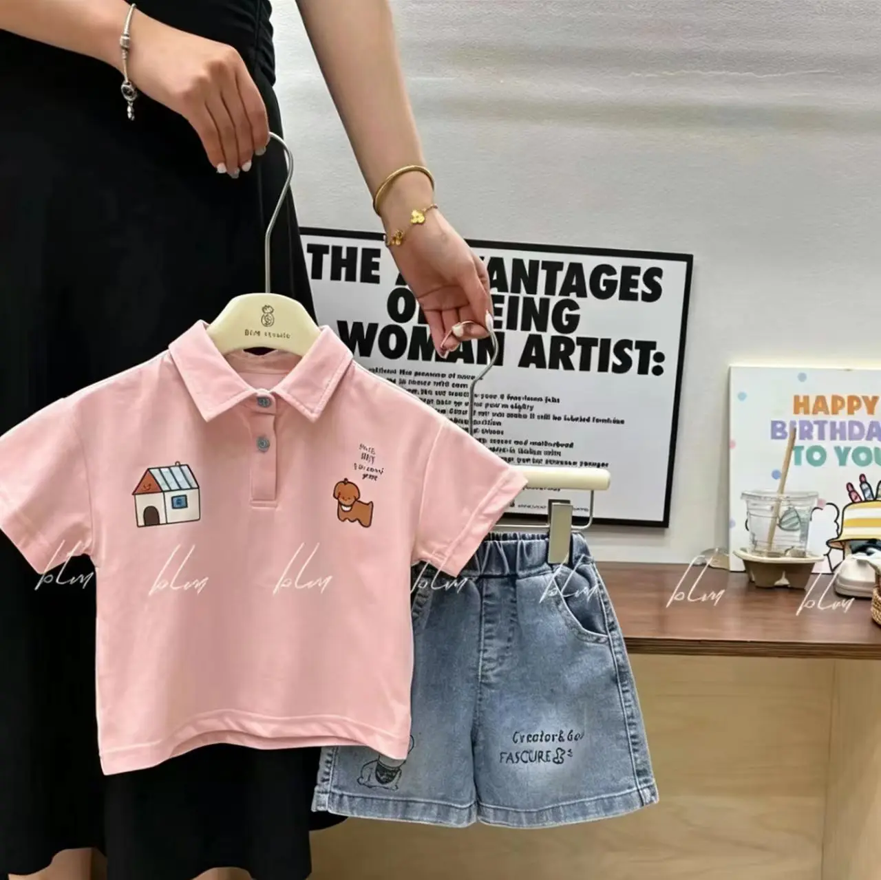 Nueva ropa de verano para bebés y niños pequeños, trajes de dibujos animados para niños, camiseta Polo + pantalones cortos de mezclilla, 2 unidades/conjunto, chándales de moda para niños pequeños