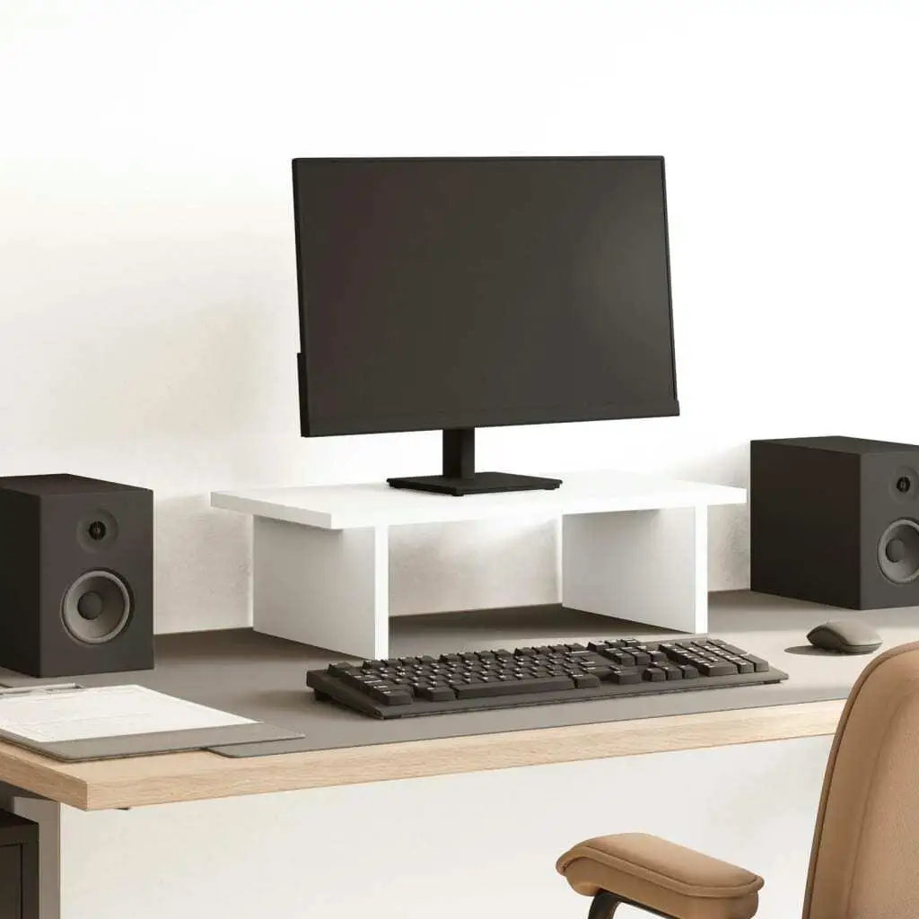 White Engineered Wood  Stand - 50x27x15 cm Adjustable Height for Desk Organization