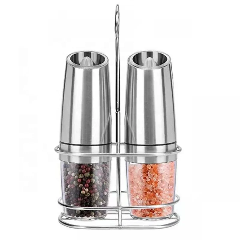 Adjustable Coarseness Electric Pepper & Salt Grinder with LED Light Stainless Steel & Plastic Automatic Mills for Spices Boxed