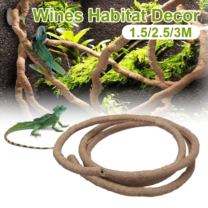 15/25/30cm Large Flexible Vines Rattan Reptile Habitat Decoration Amphibious Pets Nest Bendable Jungle Rainforest Branches Decor