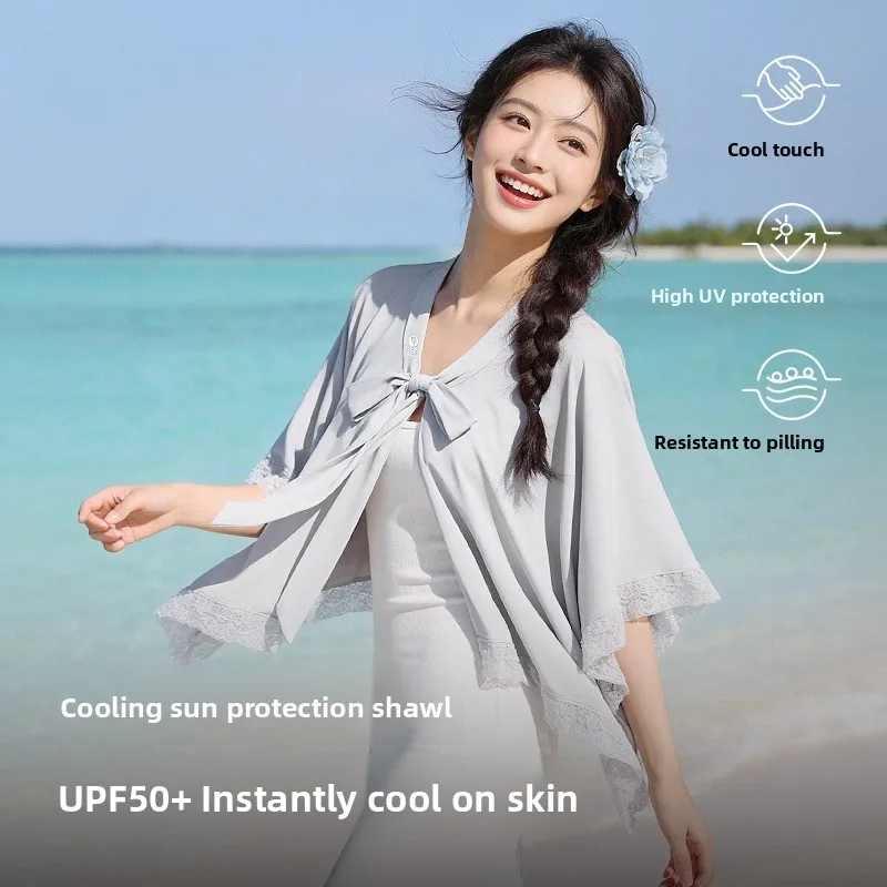 女性のゆったりとした長袖アイスシルクショルダーショール日焼け止め夏自転車乗用エアコンシャツ通気性のあるアウターウェア