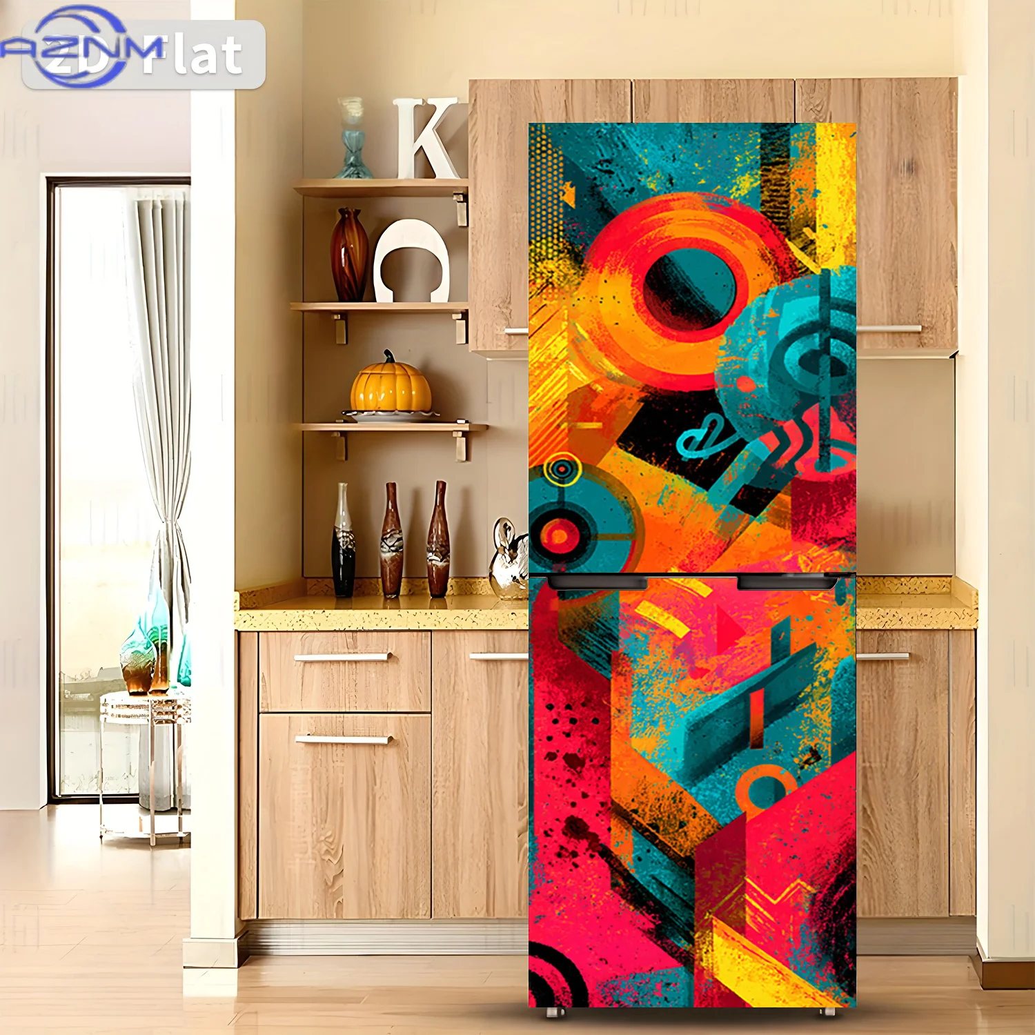 1pc of Refrigerator Sticker, , Abstract Color Symphony Theme Design, Self-Adhesive Wall Decoration Wallpaper, Suitable for Cab