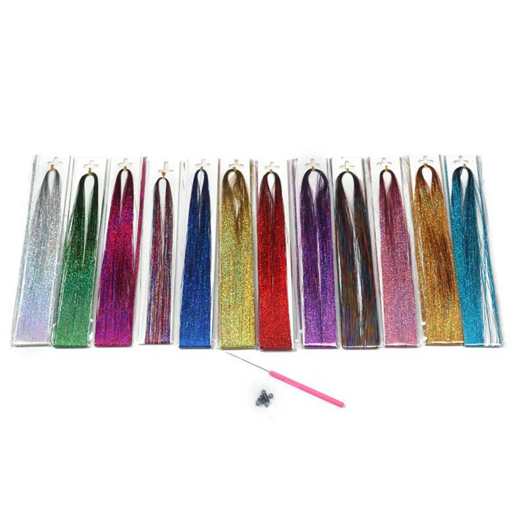 ABVI-2X Hair Tinsel Strands Kit, Tinsel Hair Extensions, Fairy Hair Tinsel Kit For Women Girls With Tools (12 Colors)
