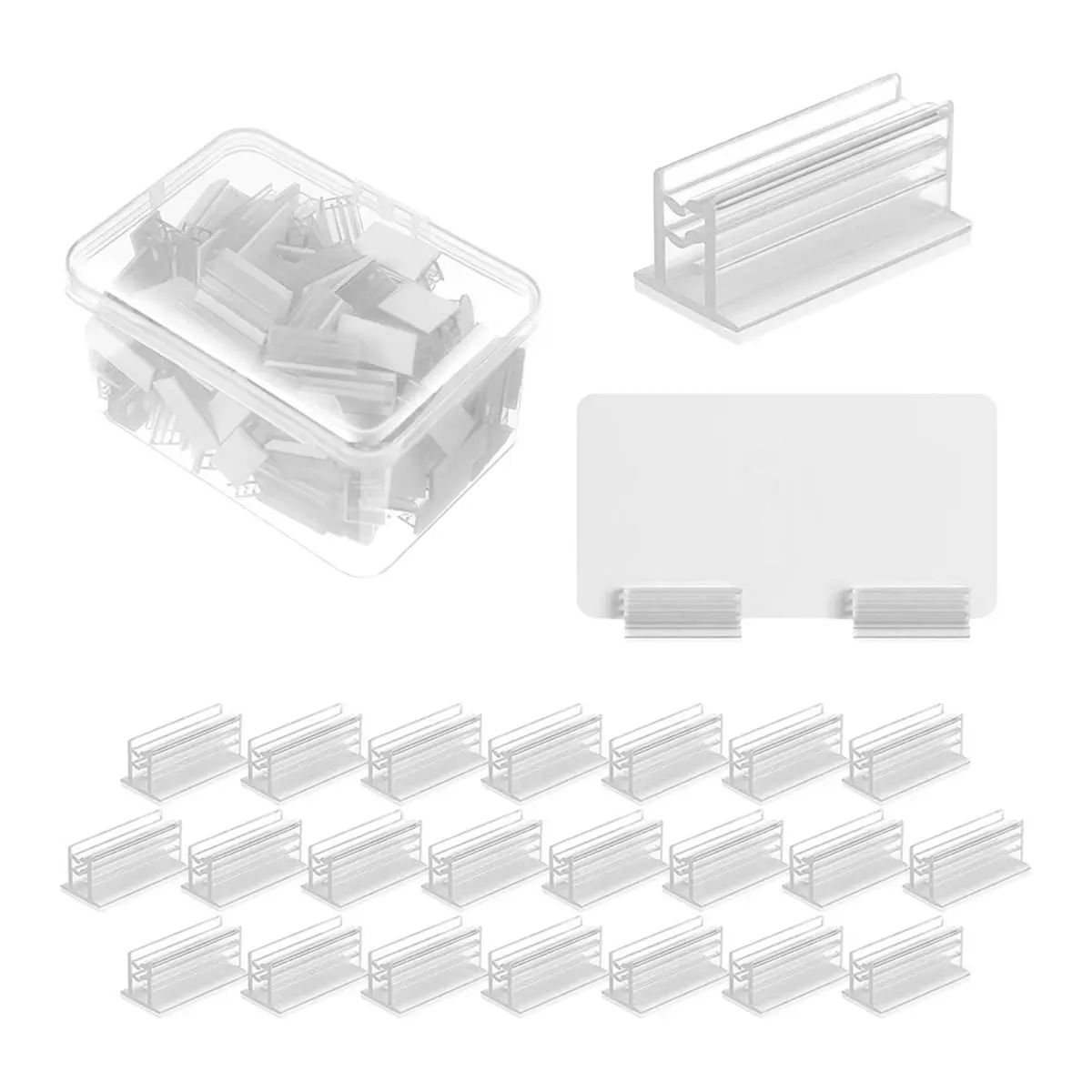 AA05 100 Pcs Self Adhesive Sneeze Guard Holder Acrylic Panels Name Tag Holders for Desks Ticket Sign Adhesive Clips