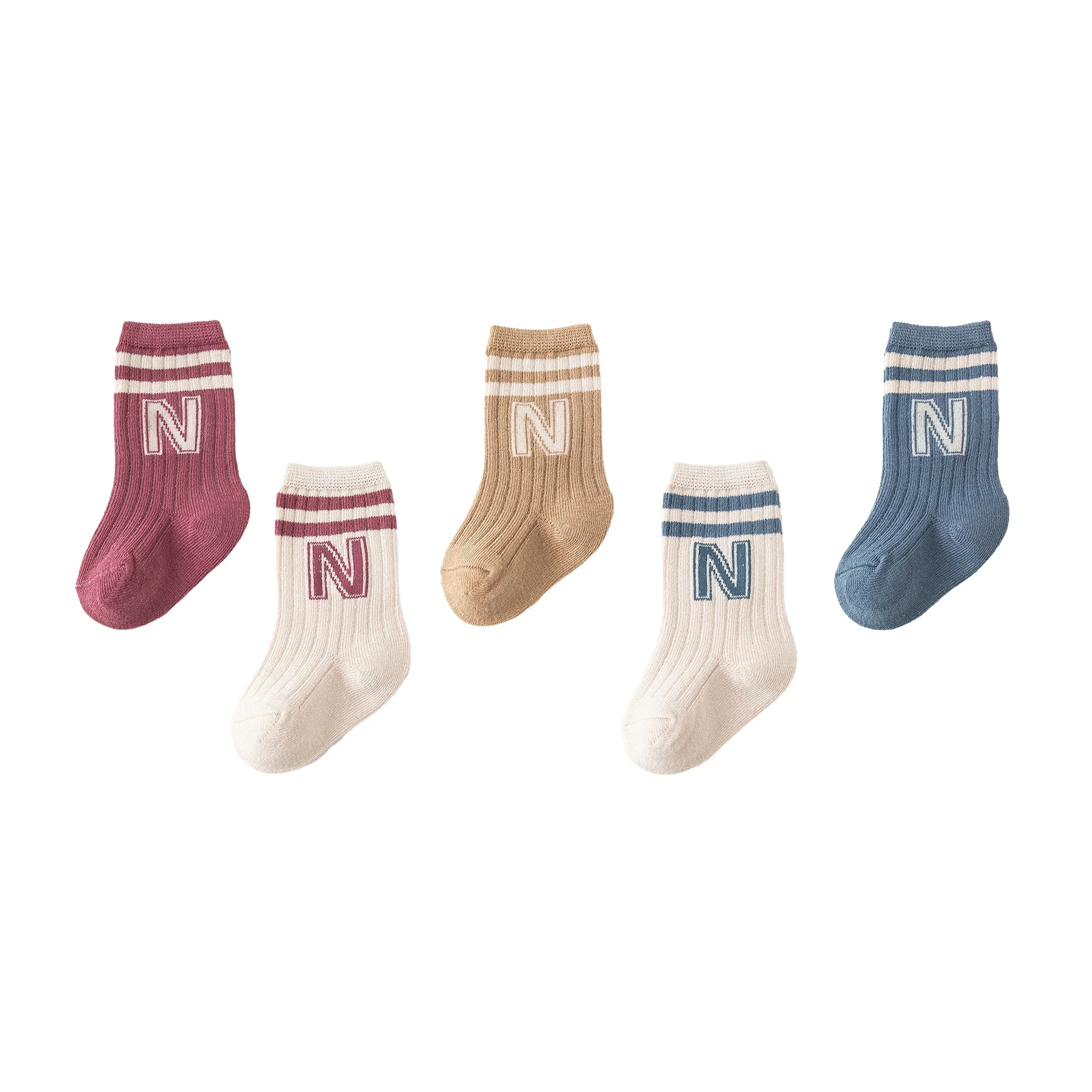 5/6pairs Cotton Letter Infant Boys Socks High Quality Breathable Casual Baby Boys Mid Tube Socks Children's Boys White Socks Kit