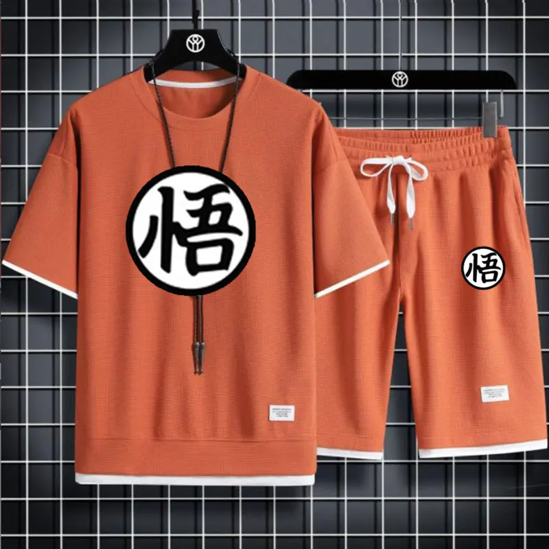 2024 Tuta da uomo estiva Anime Son Goku T-shirt e pantaloncini Set da due pezzi Tuta sportiva da uomo Moda Casual Set larghi e traspiranti