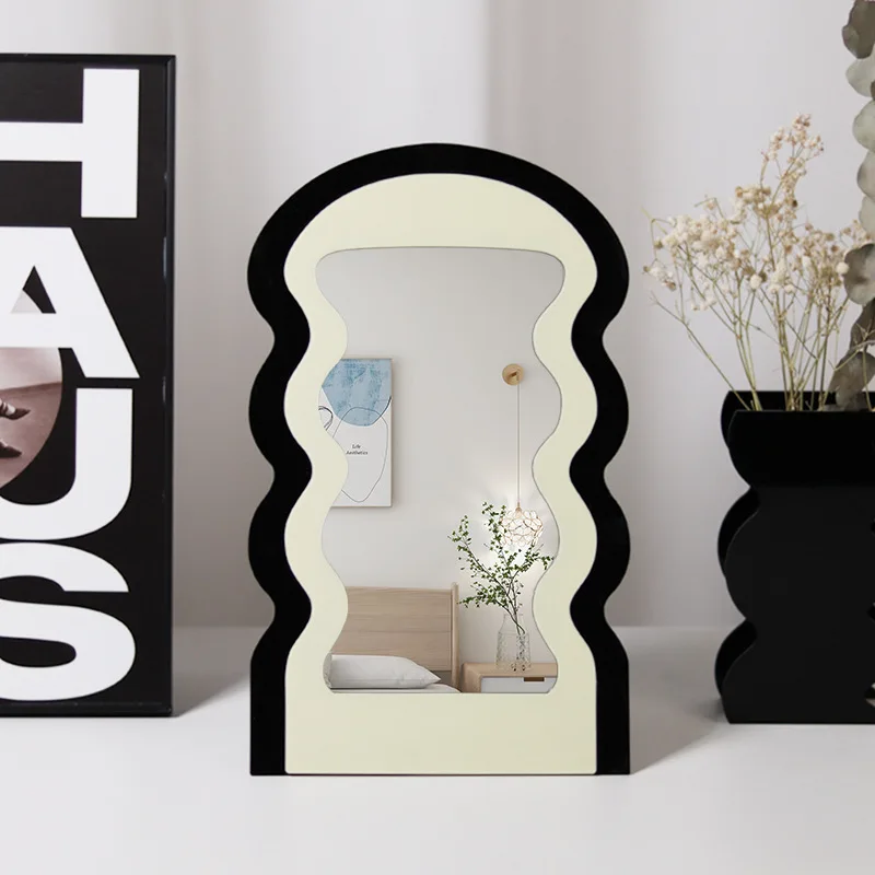 Ins Wave Mirror. Desktop Acrylic Glass Makeup Mirror. Bathroom Bedroom Mirror. Entrance Hall Irregular Shape Mirror