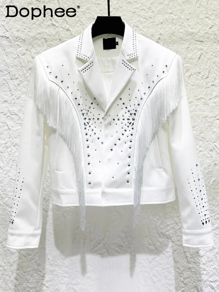 

Men's 2026 Spring New Tassel Rhinestone Suit Jackets Men's Light Luxury High-End Long Sleeve Blazers Handsome Tailored Coats