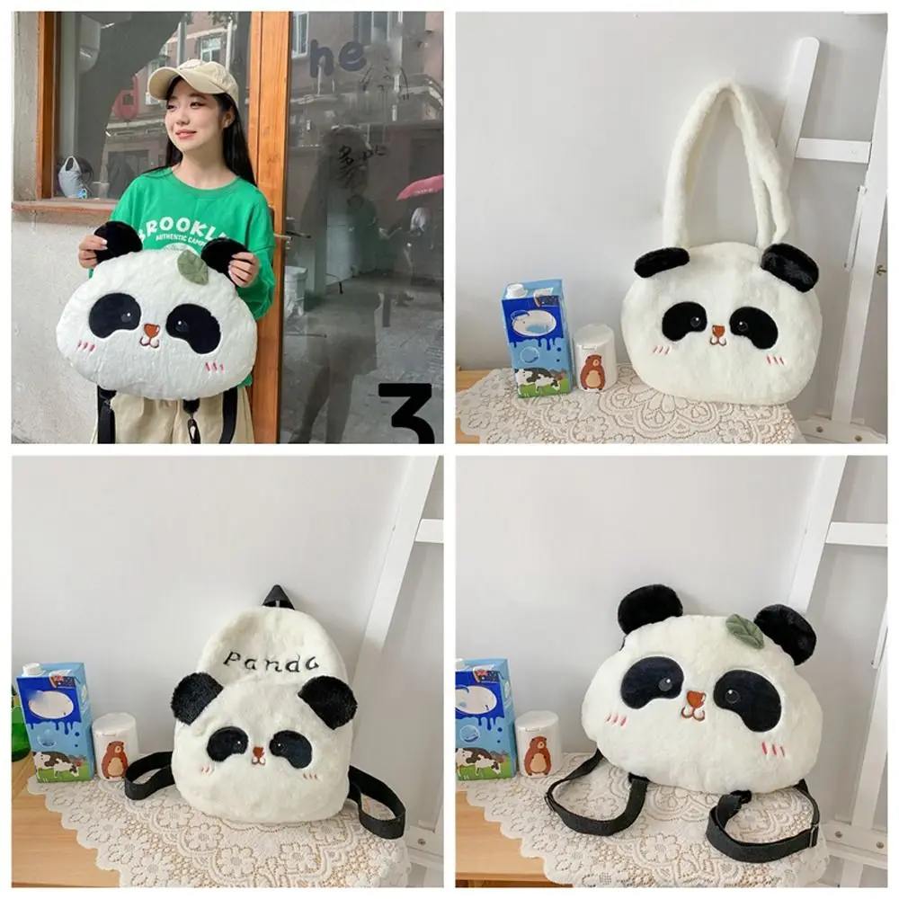 Plush Panda Backpack Korean Style Animal Students School Bag Crossbody Bag Large Capacity Cartoon Messaage Bag Shopping