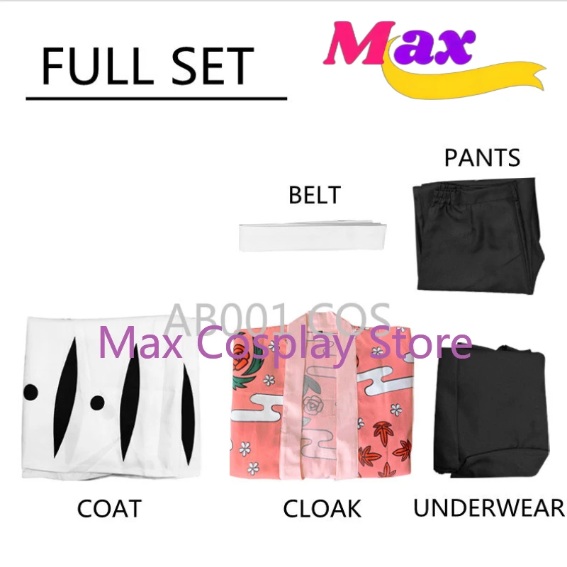 Max Cos Anime Kyoraku Shunsui Costume Cosplay mille anni Blood War Kimono rosa nero Shinigami abbigliamento Outfit mantello scarpe