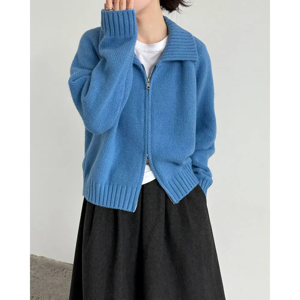 

High Quality WomenTurtleneck Knitted Sweater Coat Two Zipper Design Warm Thick Cardigans Tops For Women Sweater