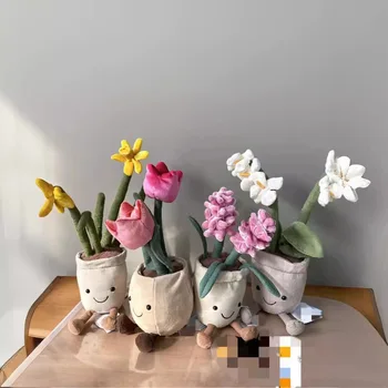 젤리 고양이 나르시서스 히아신투스 오리엔탈리스 그린 화분 시리즈 봉제 장난감 시뮬레이션 부케 인형, 카와이 인형 어린이 선물 
