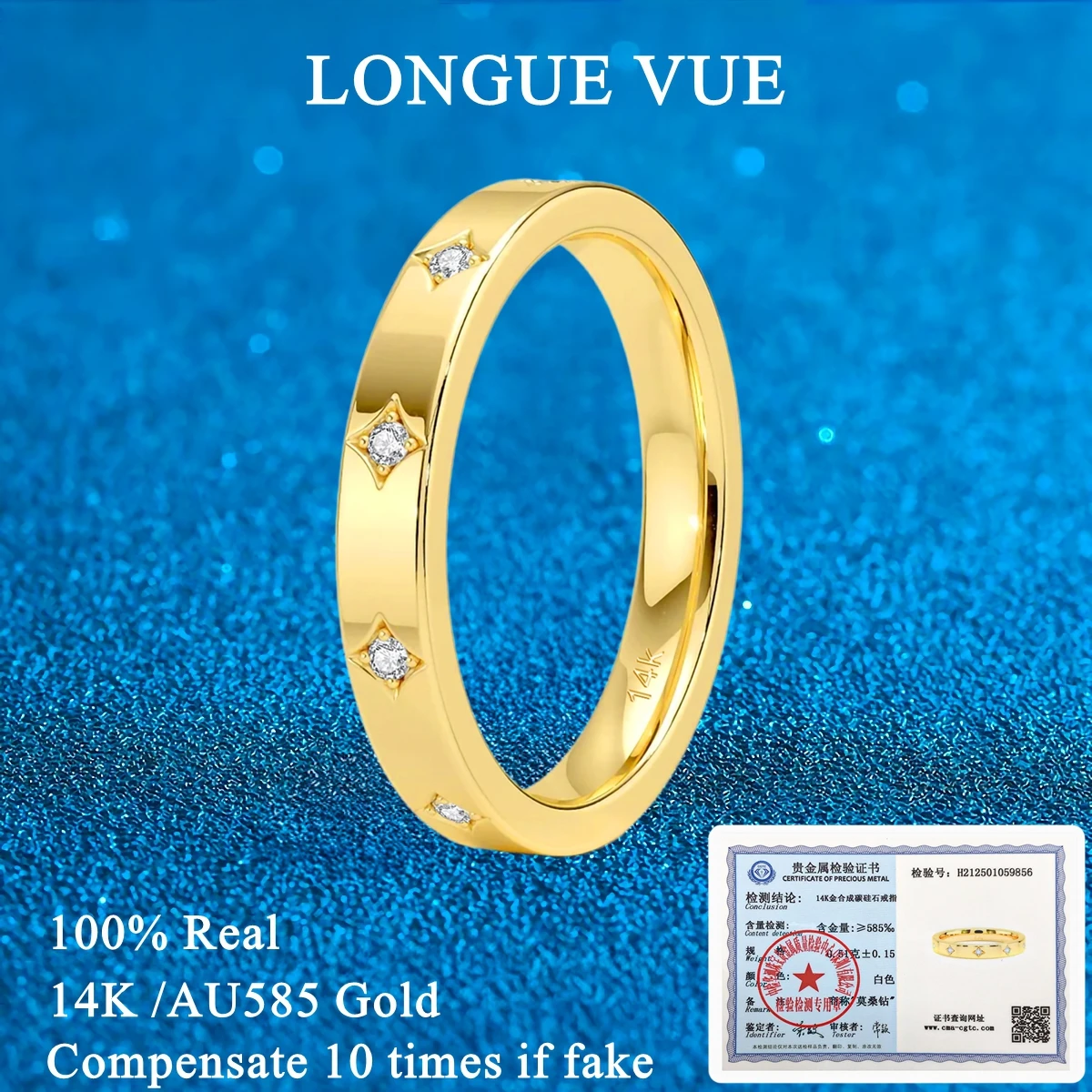 

14K Golden Couples Ring Simple Real AU585 Gold Finger Rings GRA Certified Moissanite Wedding Band Engagement Fine Jewelry