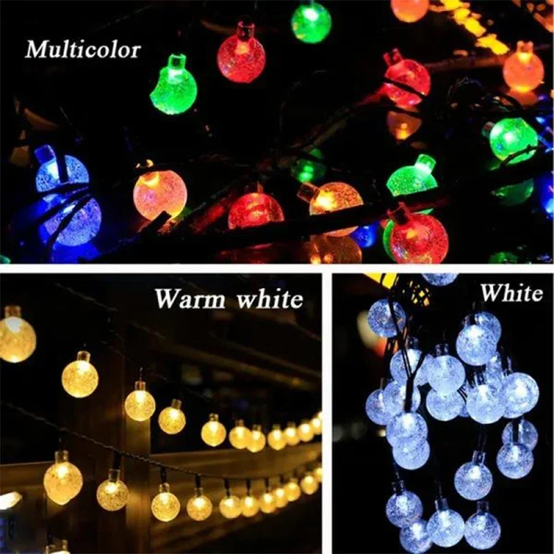 Solar String Lights Outdoor Crystal Fairy Light Chritmas Garland 8 Modes Waterproof Patio Light for Garden Party Decor