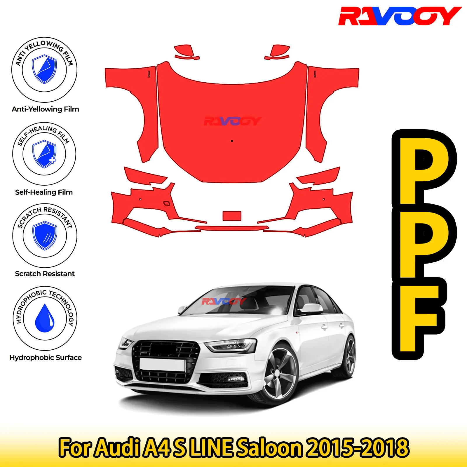 

Для Audi A4 S LINE Saloon 2015-2018 глянцевая матовая черная предварительно вырезанная передняя PPF комплект защитной пленки для краски