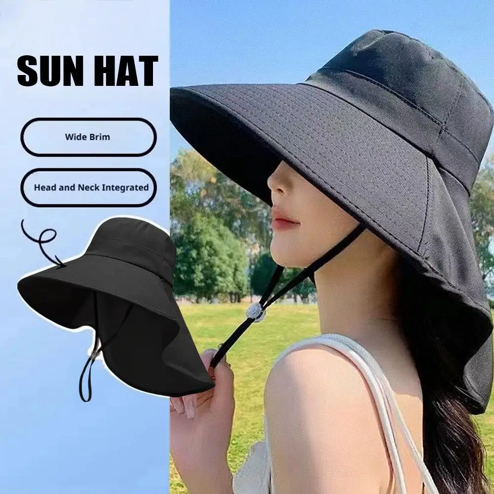 Summer Hats For Women Outdoor UV Anti Neck Protection Wide Brim Shawl Screen Ponytail Caps Sun Hat Large Brim Ladies Visors