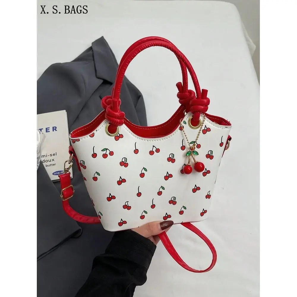 

Cherry Print Womens Handbag Shoulder Bag Mini Bucket Bag, Suitable For Girls In Summer For Commuting, Shopping, Wedding Photogr