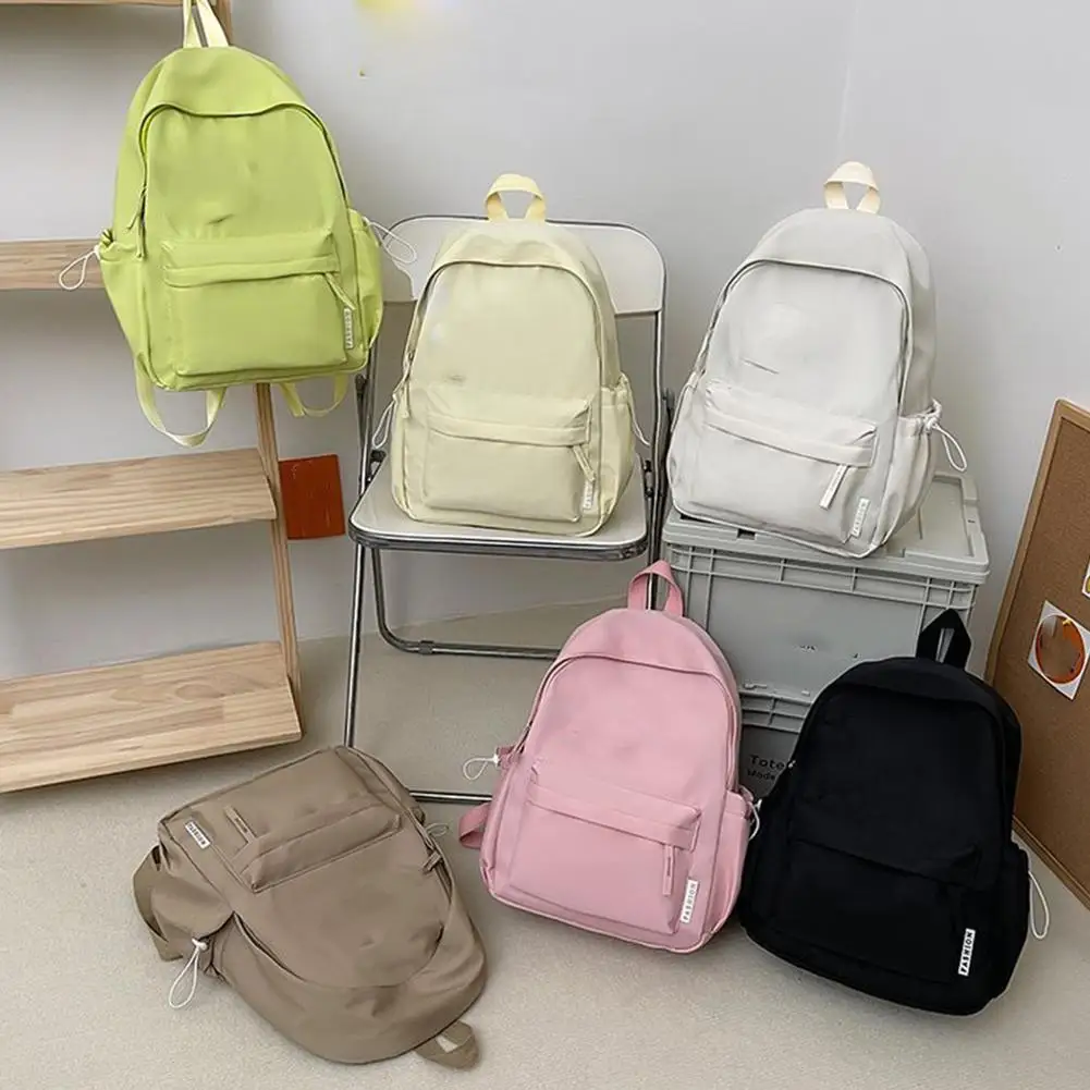 Simple Solid Color Backpack Women School Bags For Teenager Girls Bookbag Lady Travel Backbag Ins Small Fresh Cute Shoulder Bag