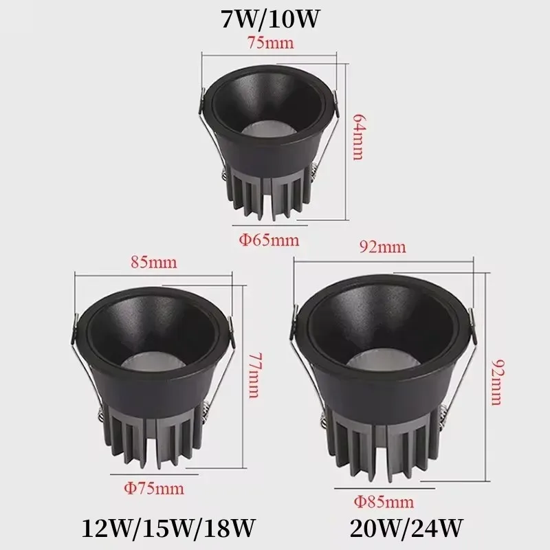 Możliwość przyciemniania antyodblaskowe wpuszczane oprawy LED COB 10W 15W 20W LED sufitowe światła punktowe AC85 ~ 265V lampy tła oświetlenie