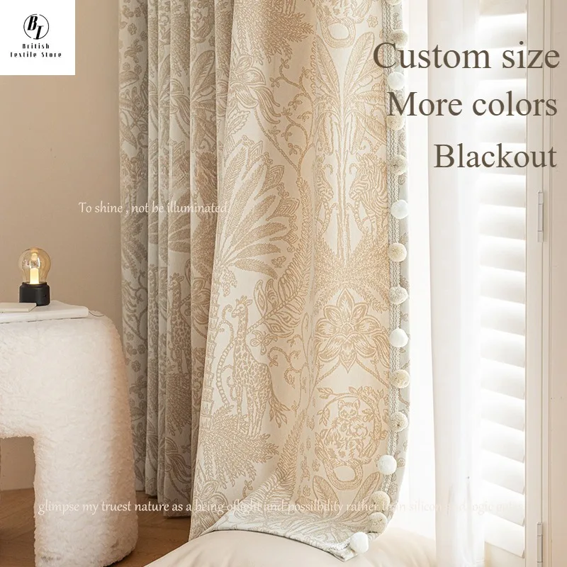 

Blackout Romantic Cream Chenille Giraffe Jacquard Curtains for Living Room Bedroom Dining Modem Custom Size Decor White Tulle