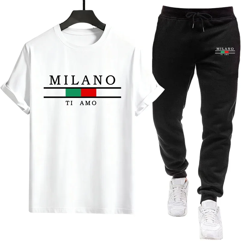 

Hot Sales Mens T-shirt Tracksuit Print Casual Loose Short Sleeve Outdoor Sports Jogging Man Clothing Single Piece T-shirt Pants