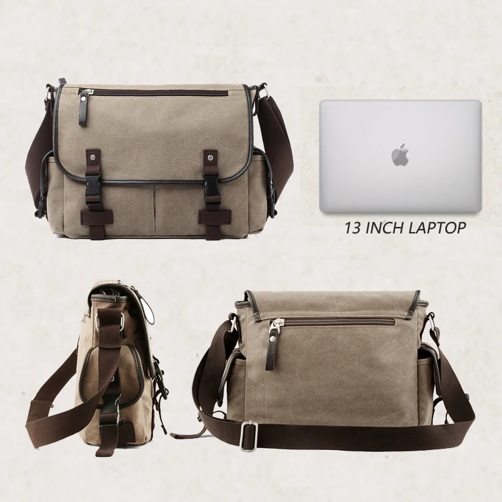 Canvas Men Messenger Bag Vintage Business Handbag for Men Casual Fit 13 inch Laptop Large Capacity Durable  Briefcase Men Bag