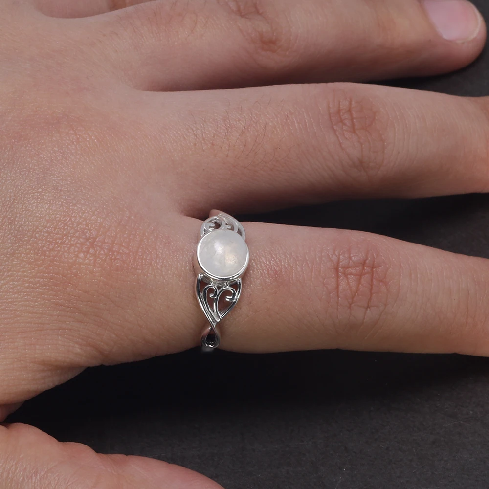 8mm natural moonstone feminino anéis real 925 prata esterlina estilo vitoriano solitaire anel