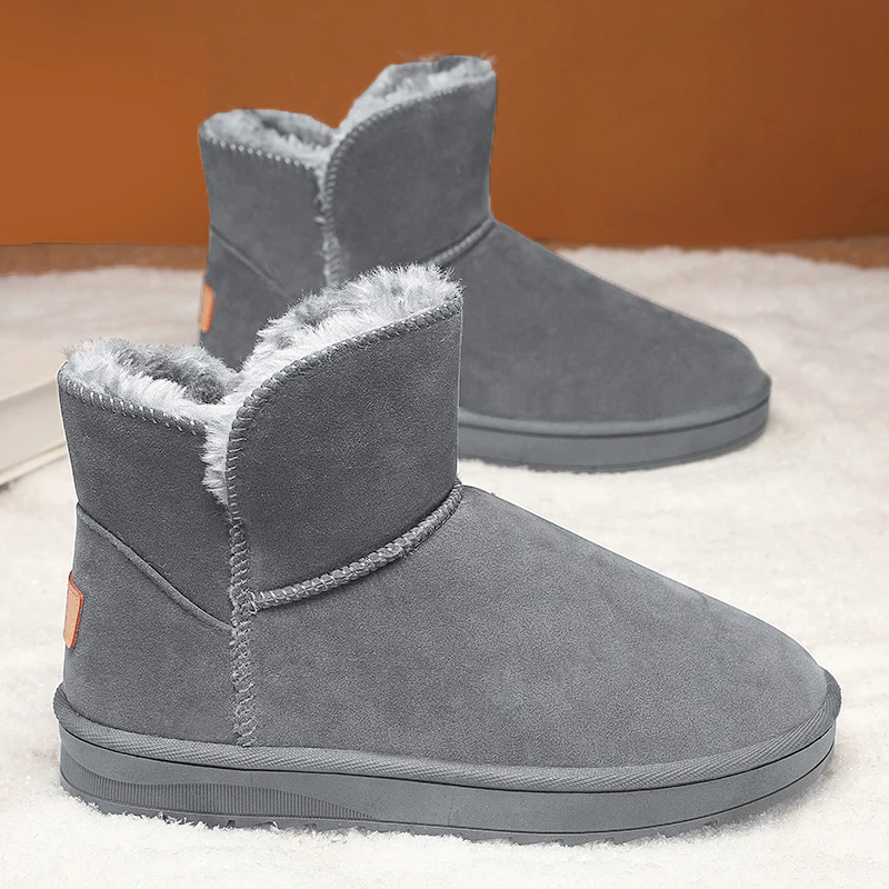 Couple Style Basic Short Snow Boots, Fleece-Lined, Flat-Soled, Non-Slip, Unisex, Autumn and Winter Warm Large Size Cotton Boots