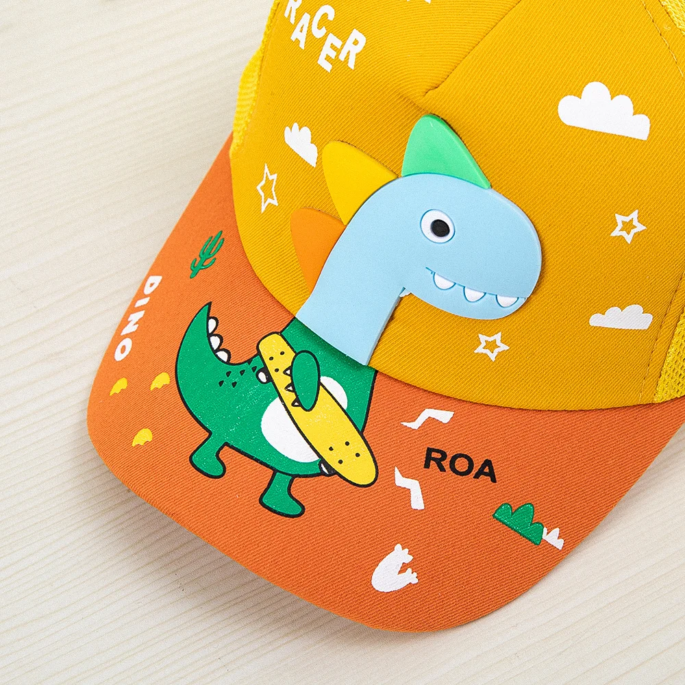 Cartoon Dinosaur Baseball Cap Adjustable Summer Mesh Sun Hat Breathable Baby Boy Peaked Cap For Kids 2-6 Years