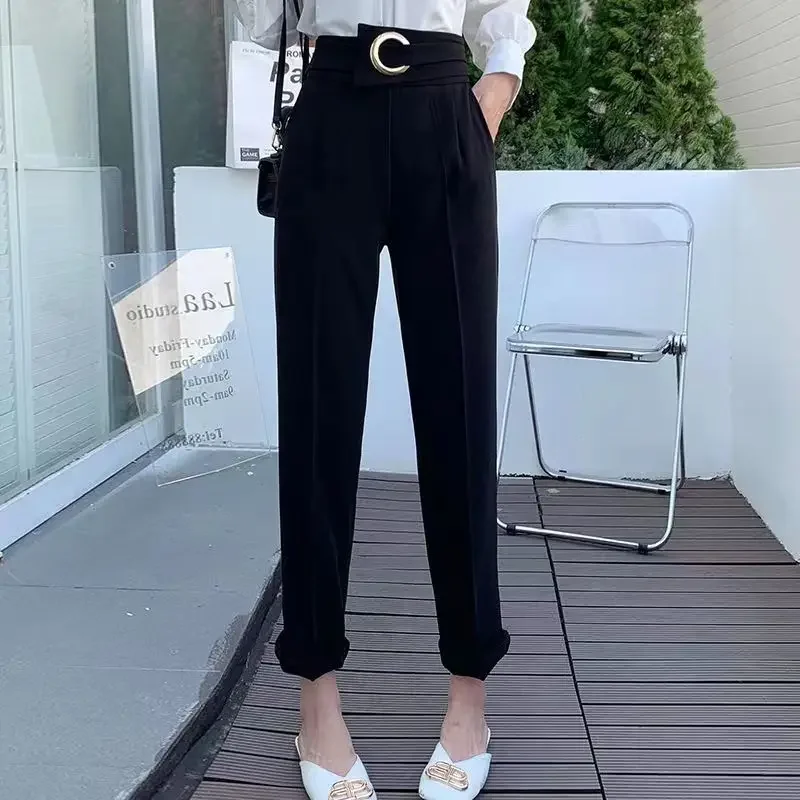 Herfst Dunne Vrouwen Losse Pak Harembroek Elegant Office Lady Casual Straight Broek Harajuku Hoge Taille Effen Z12