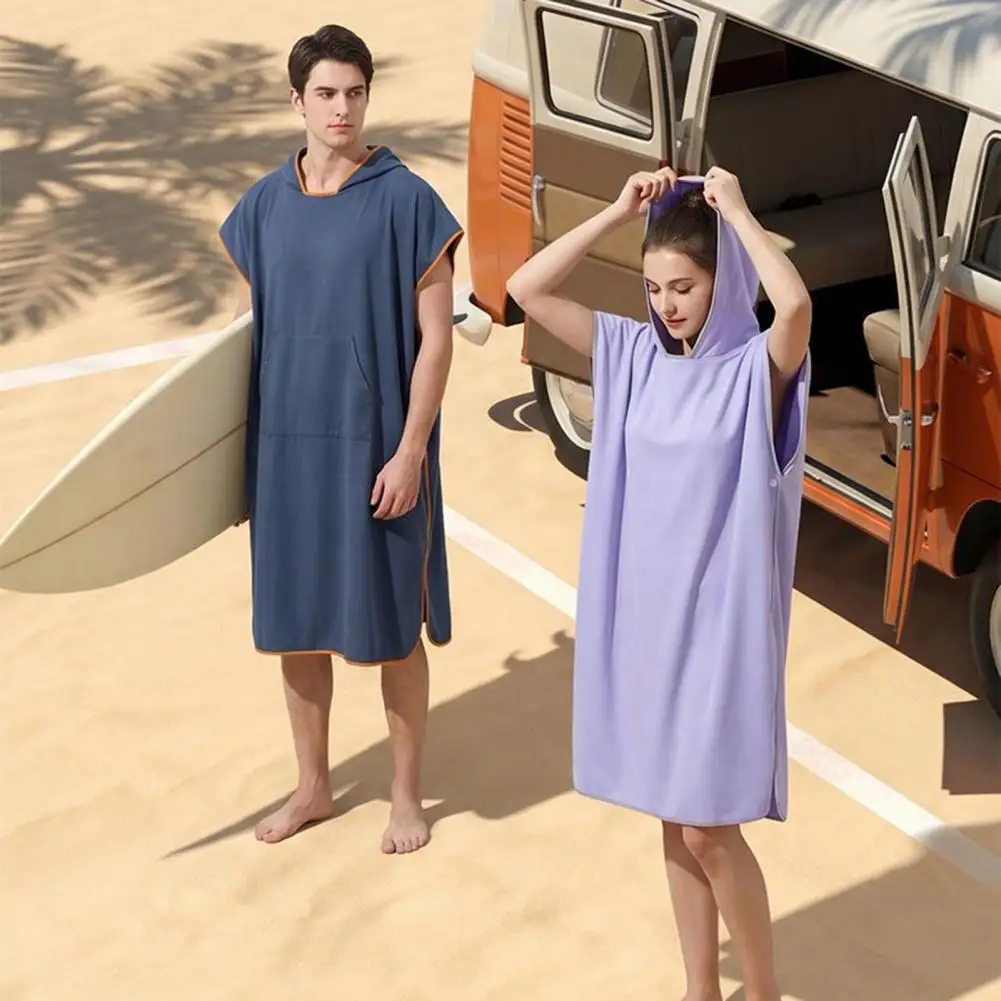 Microfiber Surf Poncho, Wetsuit Hooded Changing Robe Absorbent Poncho Towel Hoodie Sports Cover Up for Beach Surfing Swimming