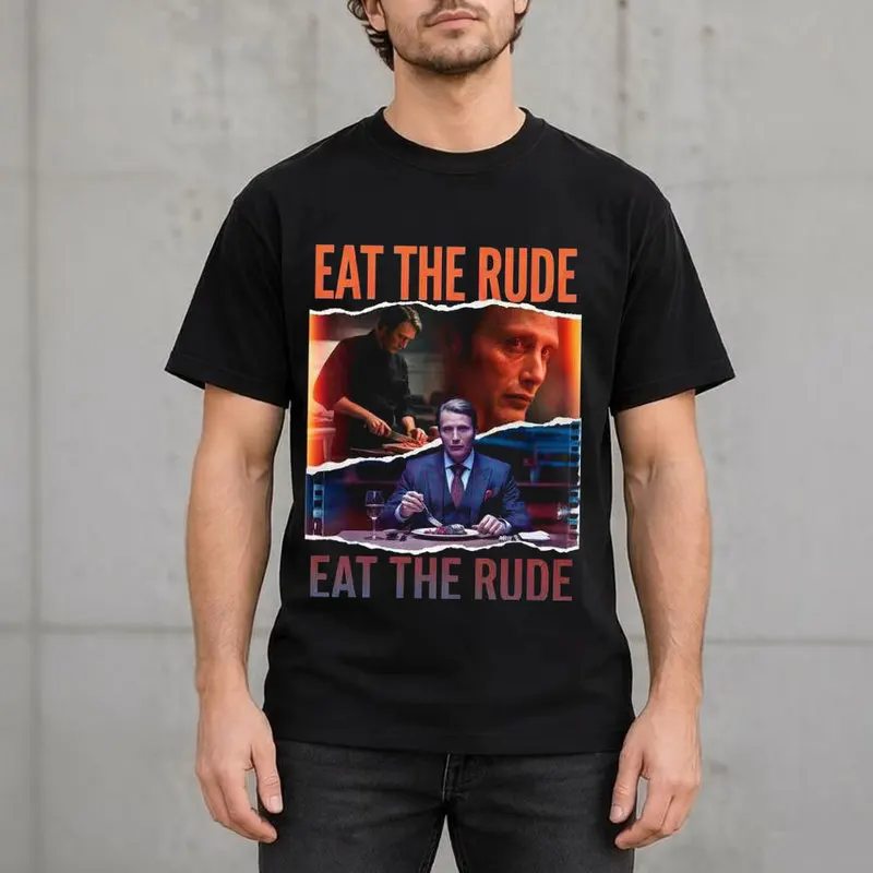 Hannibal Lecter Eat The Rude Graphic T-Shirt Horror TV Series Vintage Gothic Unisex Short Sleeve Tee, 100% cotton Casual Tops