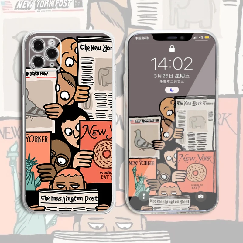 Lustige Bildansicht Zeitung New York Times iPhone 11 12 13 Pro Max X XS XR 7 8 Plus Klare, stoßfeste Linse, weiche Hülle