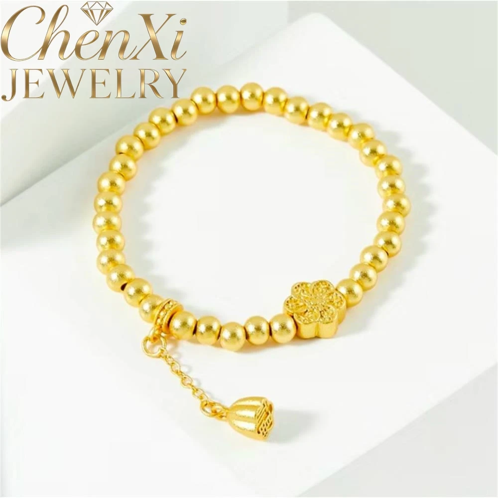 

Sand Gold Lotus Flower Bracelet Luxury Quality Fashion Fine Jewelry Exquisite Elegant Popular High-end Best Charms Young Gift