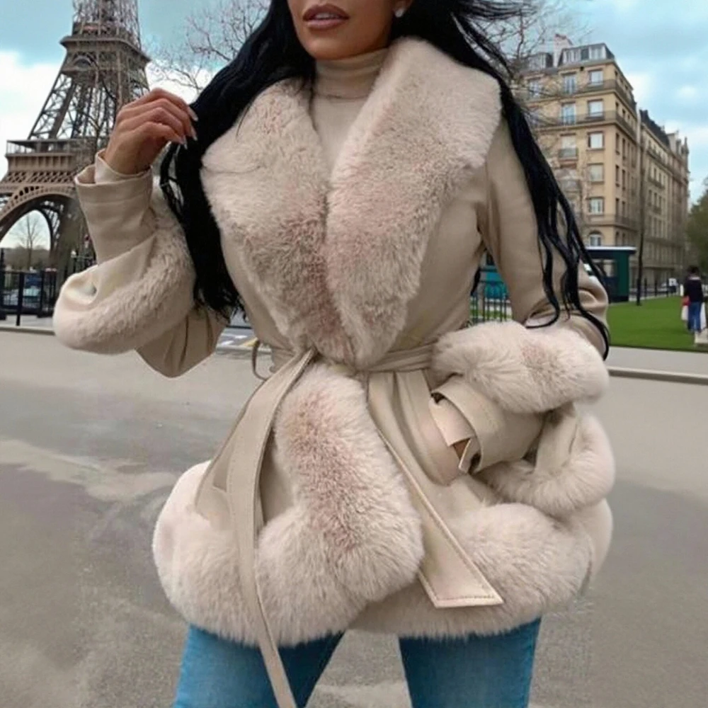 Mia Muse Dames Reversjas Met Lange Mouwen Herfst Winter Mode Effen Stropdas Taille Fleece Gesmoorde Taille Dagelijkse Bovenkleding