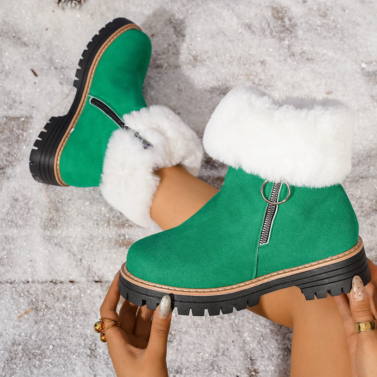 Shoes for Women Anti-Slip Platform Winter Boots Woman Comfortable Keep Warm Plush Shoes Outdoor Furry Faux Fur Woman Snow Boots