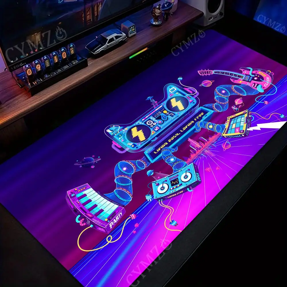 Cyber DJ turntable large Mouse Pad DJ Cat Creative Design Desk Mat Gaming pad Non-Slip Stitched Edge desk accessories mouse mat