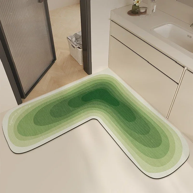 Bathroom Carpet Non-slip Floor Mat Absorbent Diatom Mud Foot Mats L Shape Green Gradient Carpets Creative Home Decoration Rug