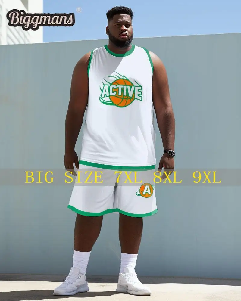 

Biggmans L-9Xl Vest Plus Size Two-Piece Set for Summer Sports Clothing Oversize Basketball Suit Block Print Shorts 7XL 8XL 9XL