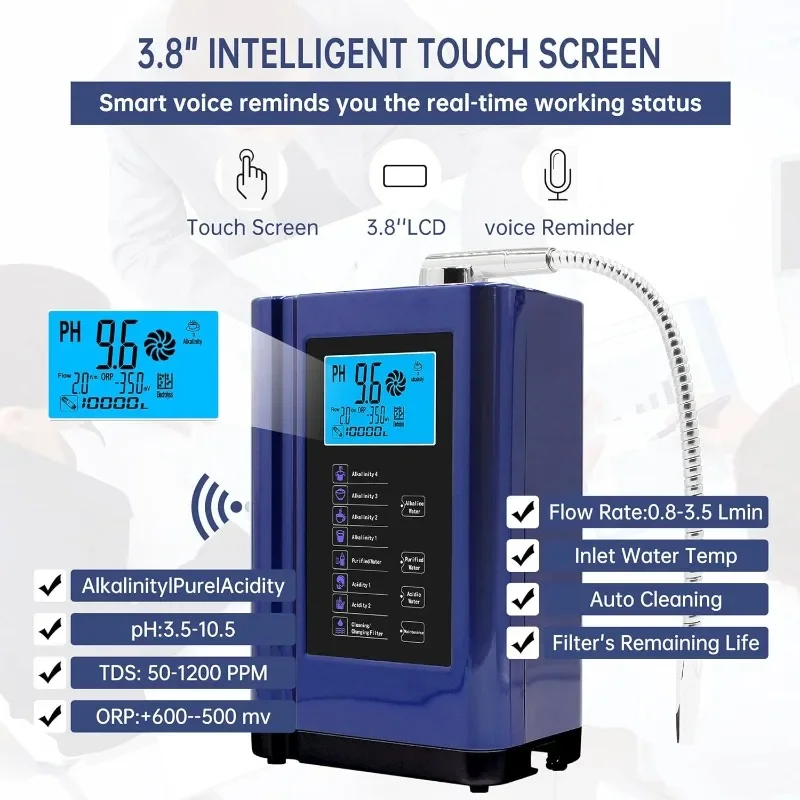 Ionizador de agua, máquina purificadora de agua PH 3,5-10,5 Máquina de agua con ácido alcalino, hasta -500 mV ORP, 8000 litros por