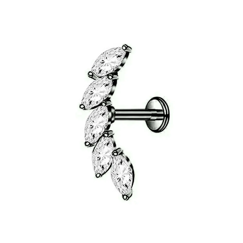 ASTM F136 G23 Titanium Flower Petals Threadless Labret Piercing CZ Pin Push in Lip Stud Conch Daith Earring 16G 18G 20G