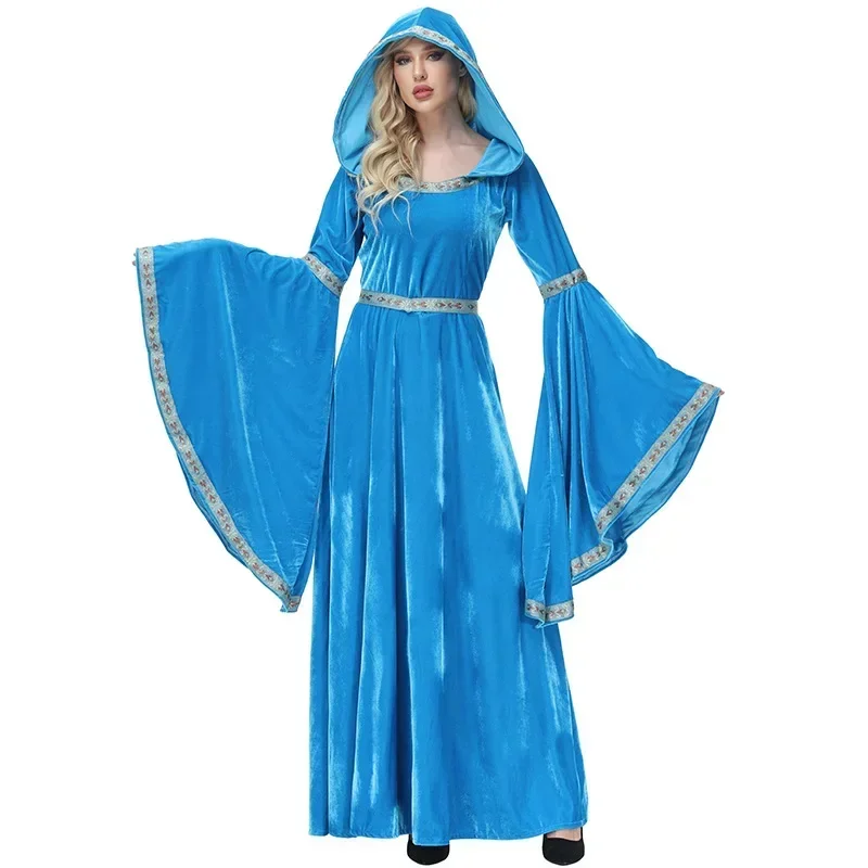 

Halloween Retro Medieval European Dress Blue Court Costume