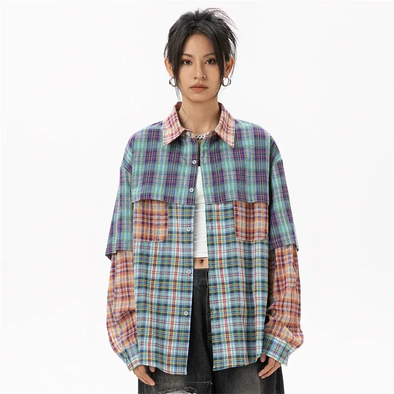 Plaid Shirts & Blouses Plus Size Woman Korean Style Fashion Women\'s Clothing Sales Trend 2024 Youthful Woman Clothes Ladies Tops