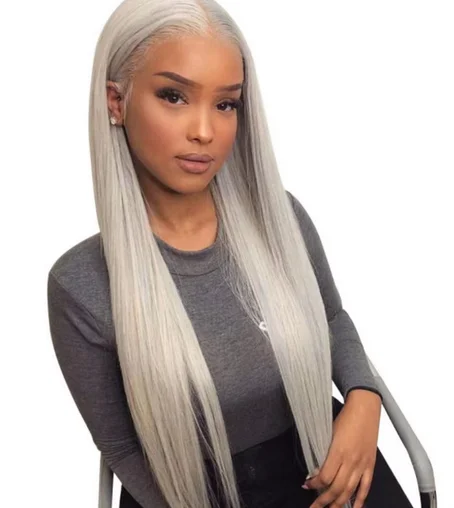 Synthetic Wig For Women Granny Grey Medium Part Long Straight Hair High Temperature Silk Long Hair Full Head Cover