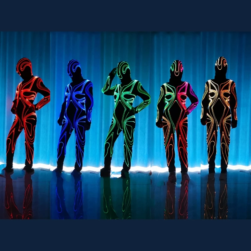 Sexy Dans Optic Fiber Led Licht Bodysuit Podium Licht Jumpsuit Show Kostuum Clubwear Fluorescerende Kleding