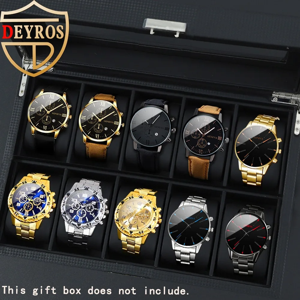 10Pcs/set men's watch set, casual alloy imitation leather quartz wristwatch, available in multiple colors, ideal gift