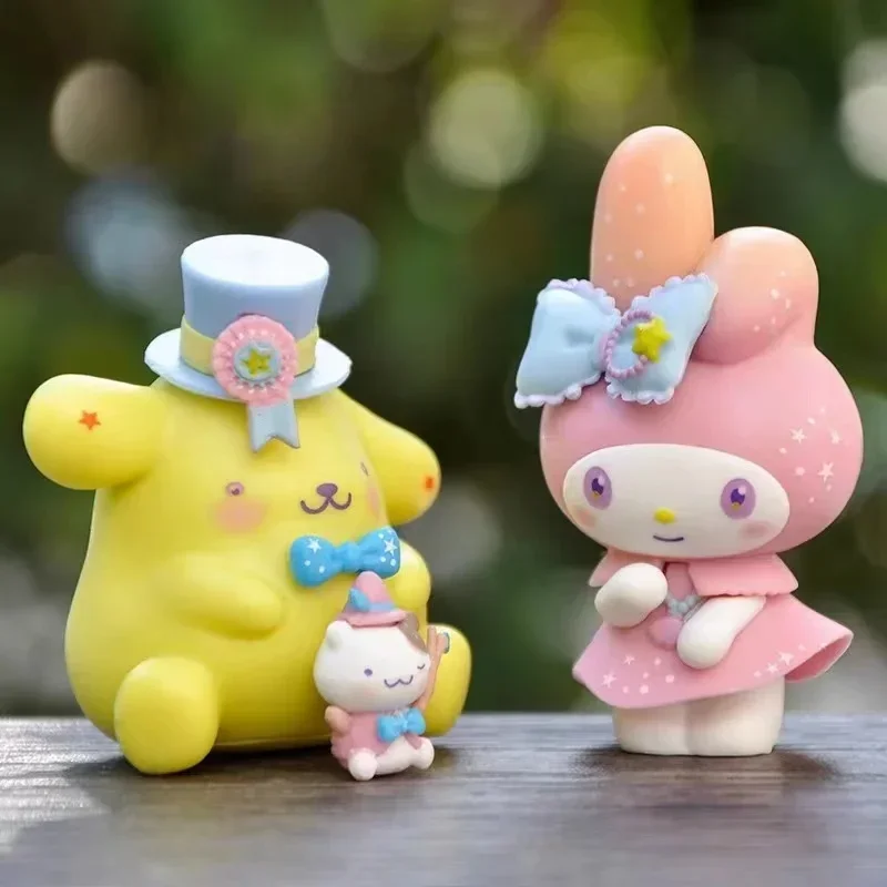 Sanurgente-Figurines d'anime Kawaii pour enfants, ornements de bureau, Kuromi Cinnamoroll My Melody, poupées de la série Nette, jouets cadeaux, ensemble de 6 pièces