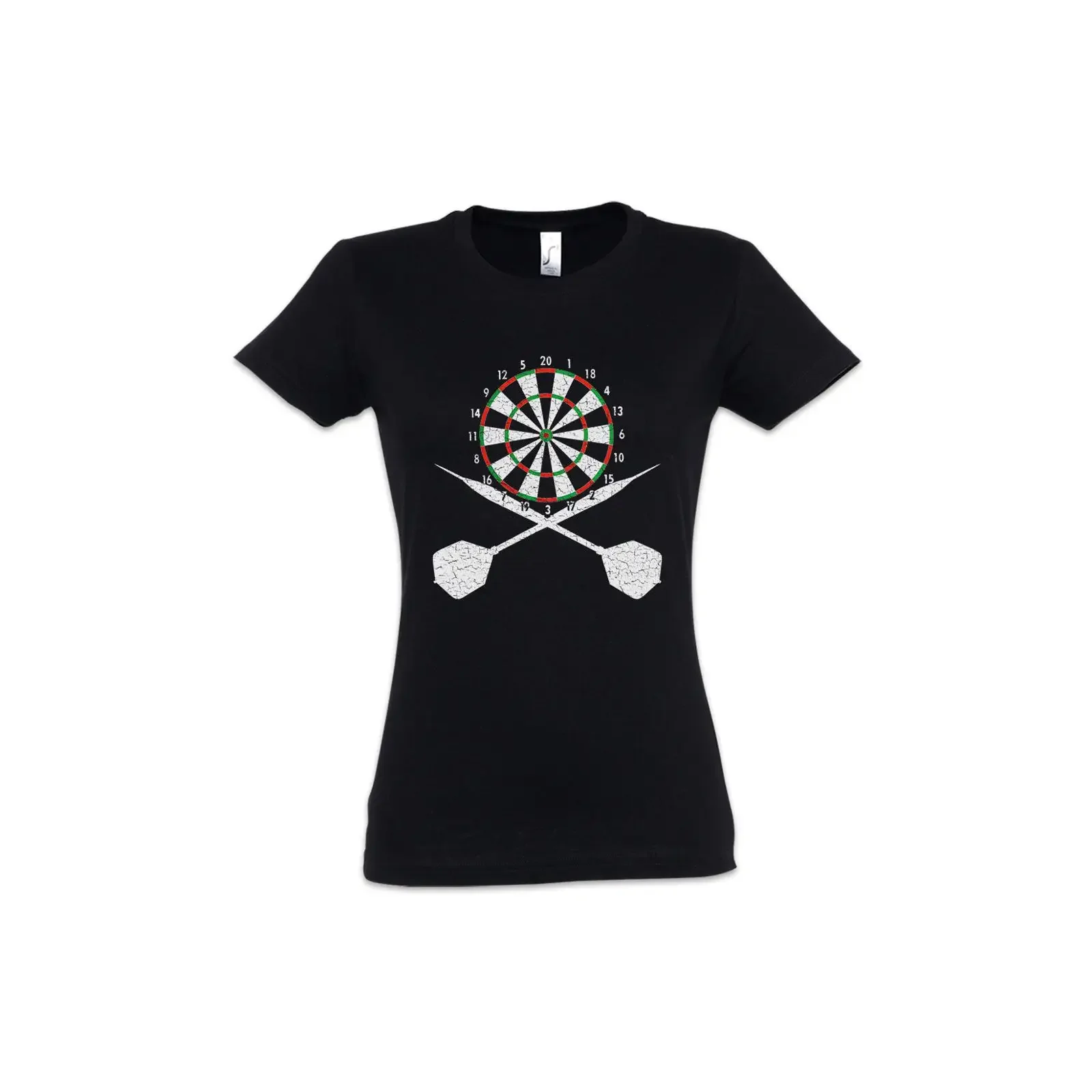 Darts Board And Crossed Women T Shirt Player Game Sport Sports Arrow Arrows Target Dartboard Flights PDC vintage Washed
